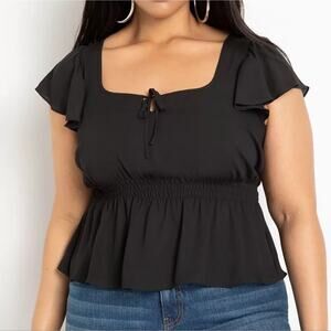 NEW Eloquii size 20 square neck peplum cap sleeve black blouse